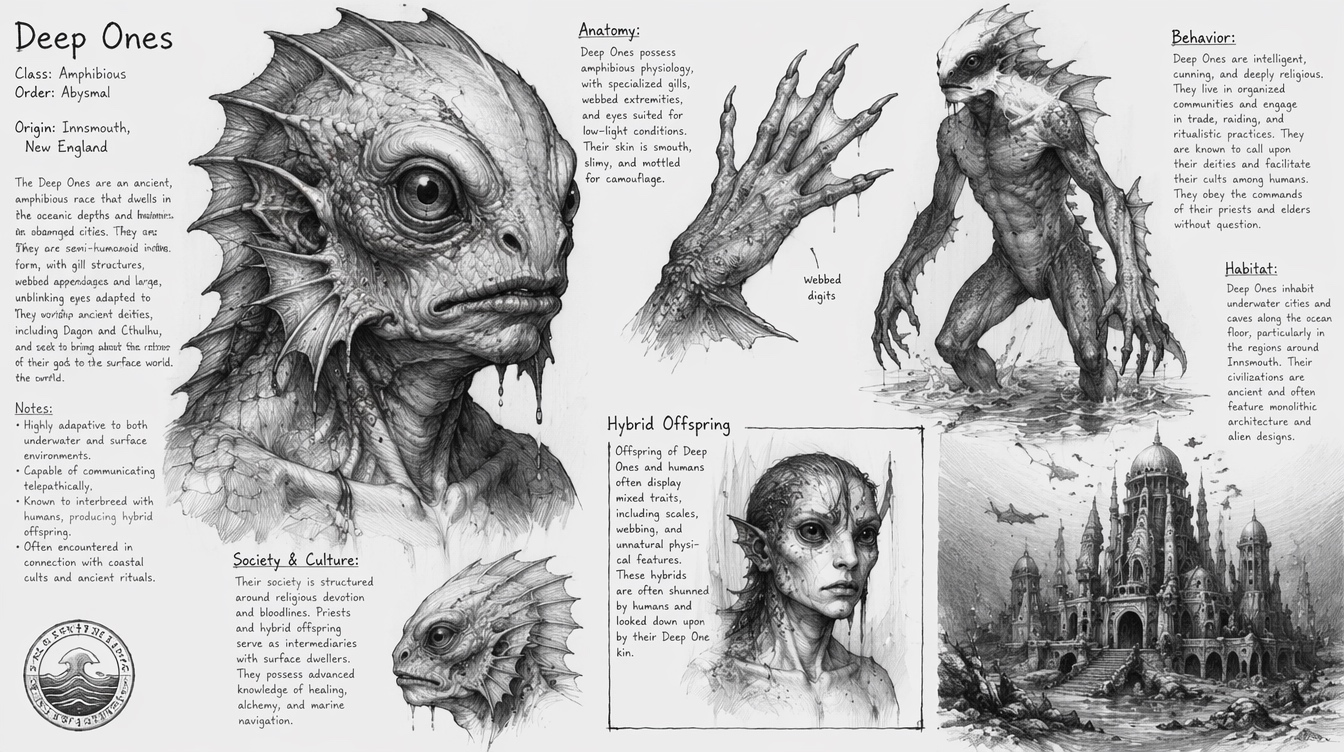 Deep Ones, shoggoths, and servitors visual reference