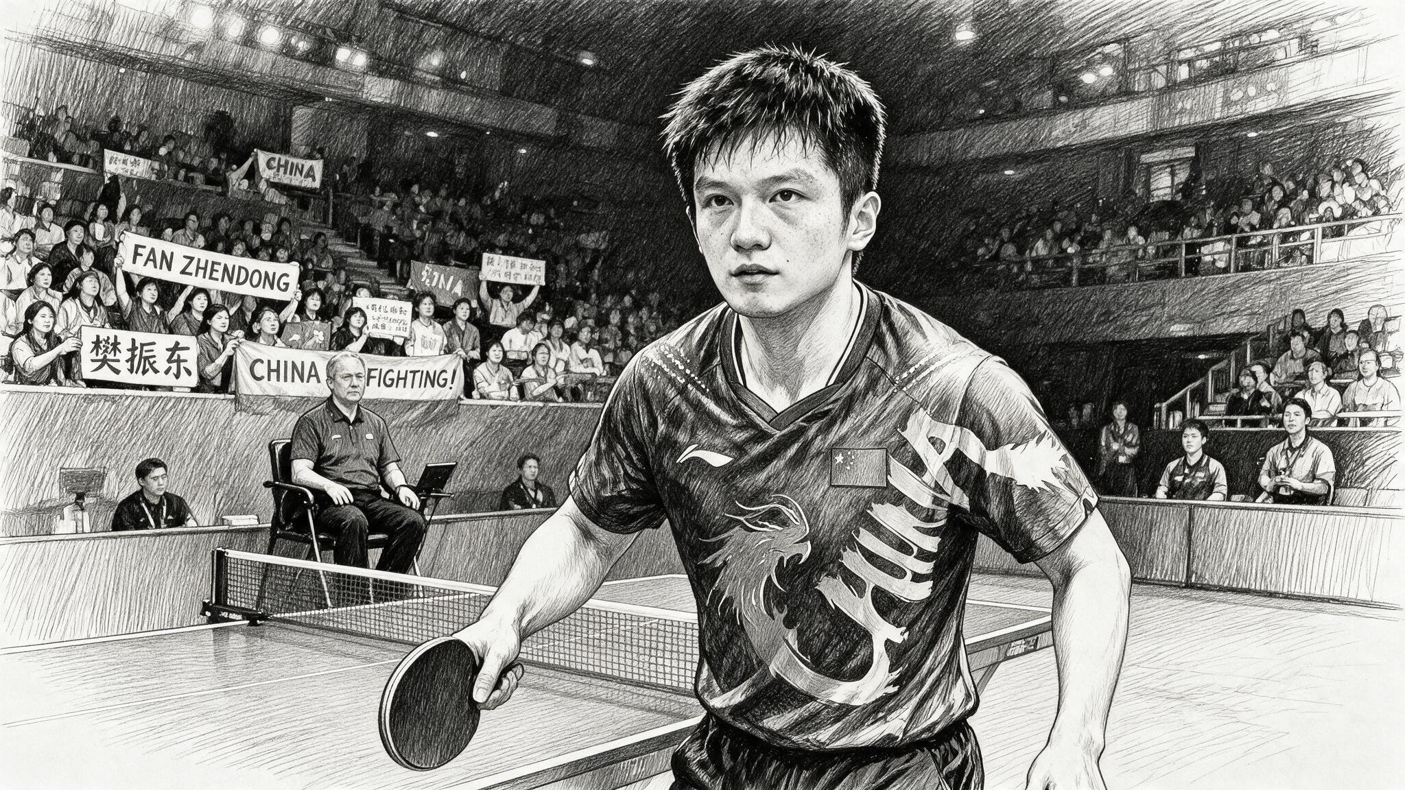 Fan Zhendong competing in the German Bundesliga arena