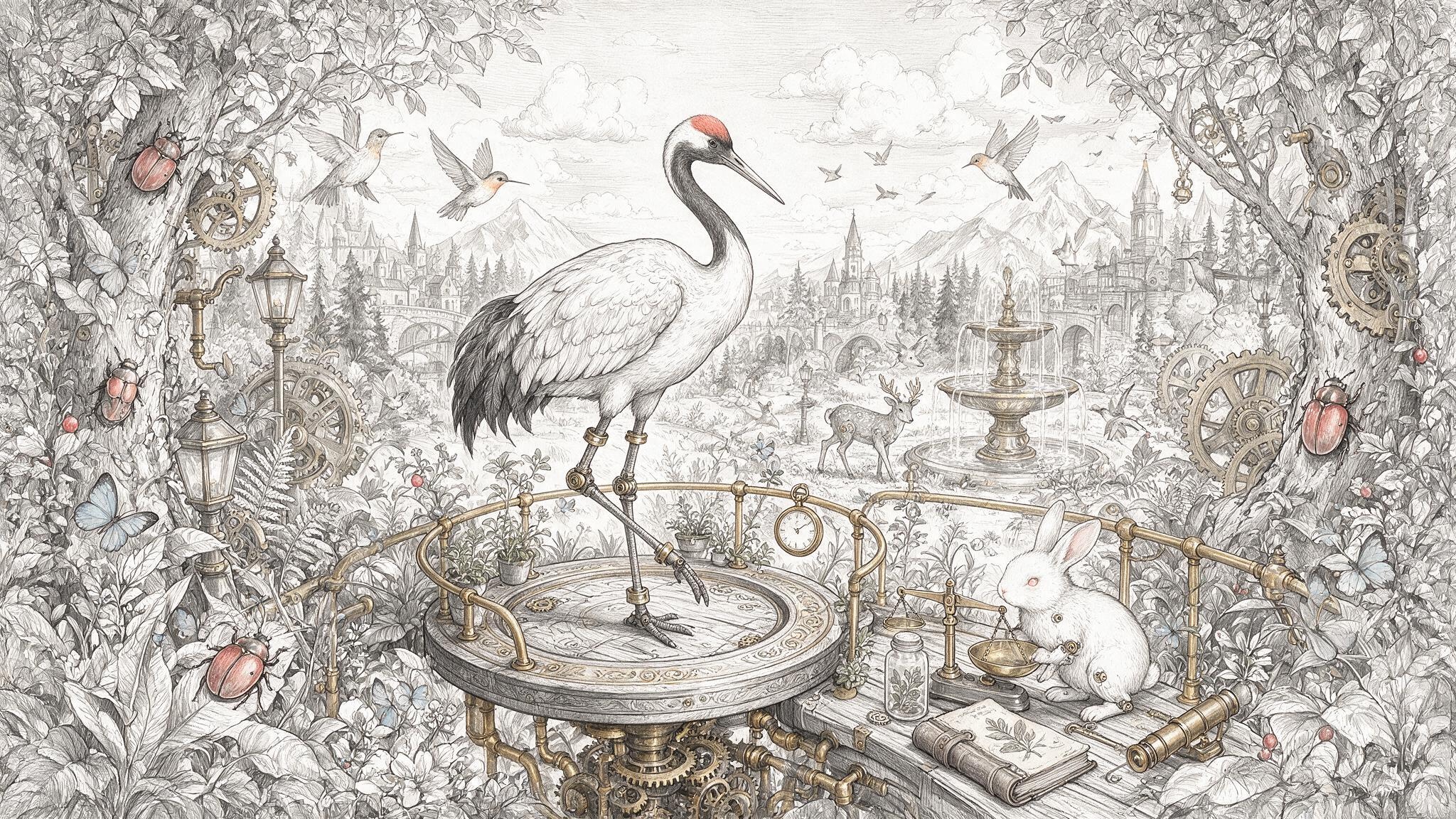 Crane and rabbits in imagined ecological court