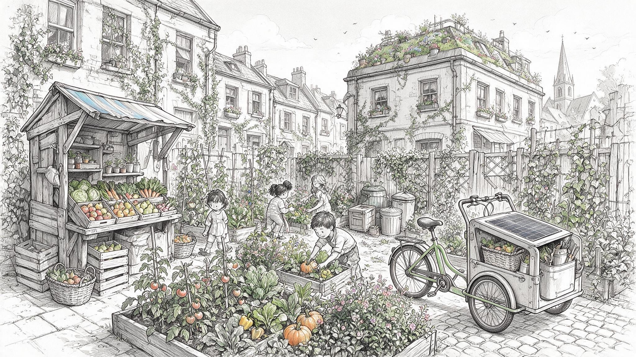Neighborhood garden and children