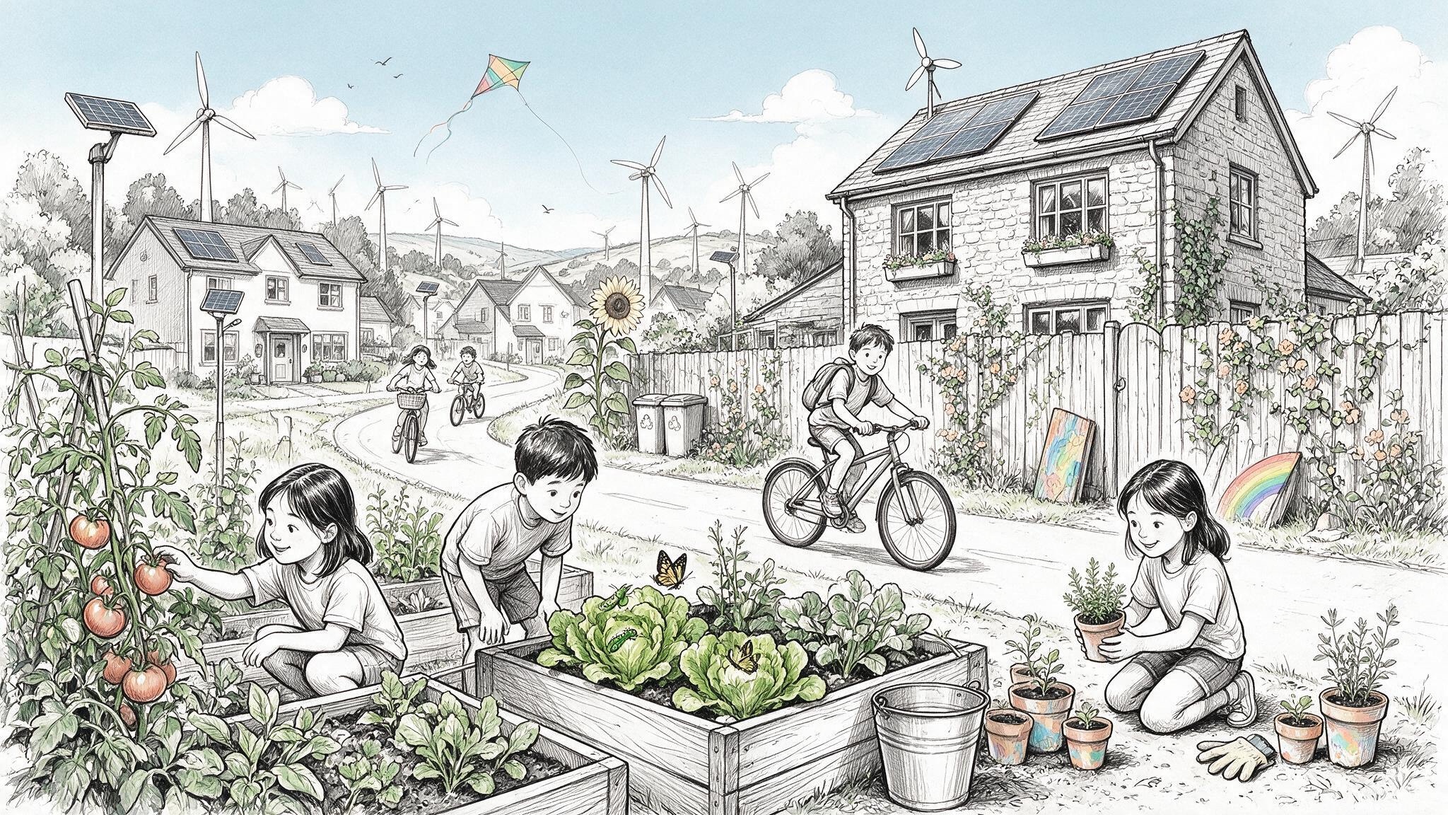 Children in solar neighborhood garden
