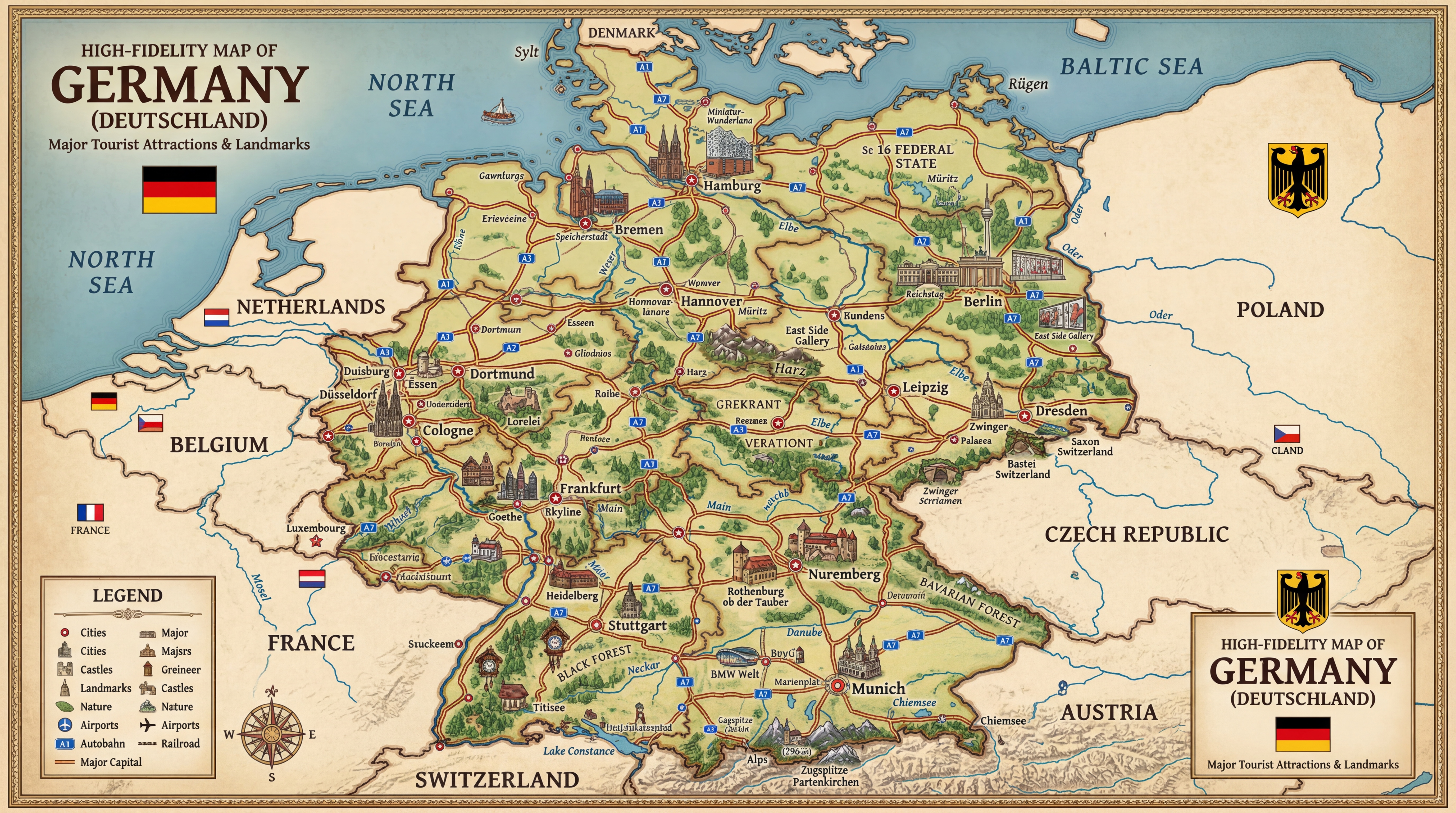 Germany national landmarks map