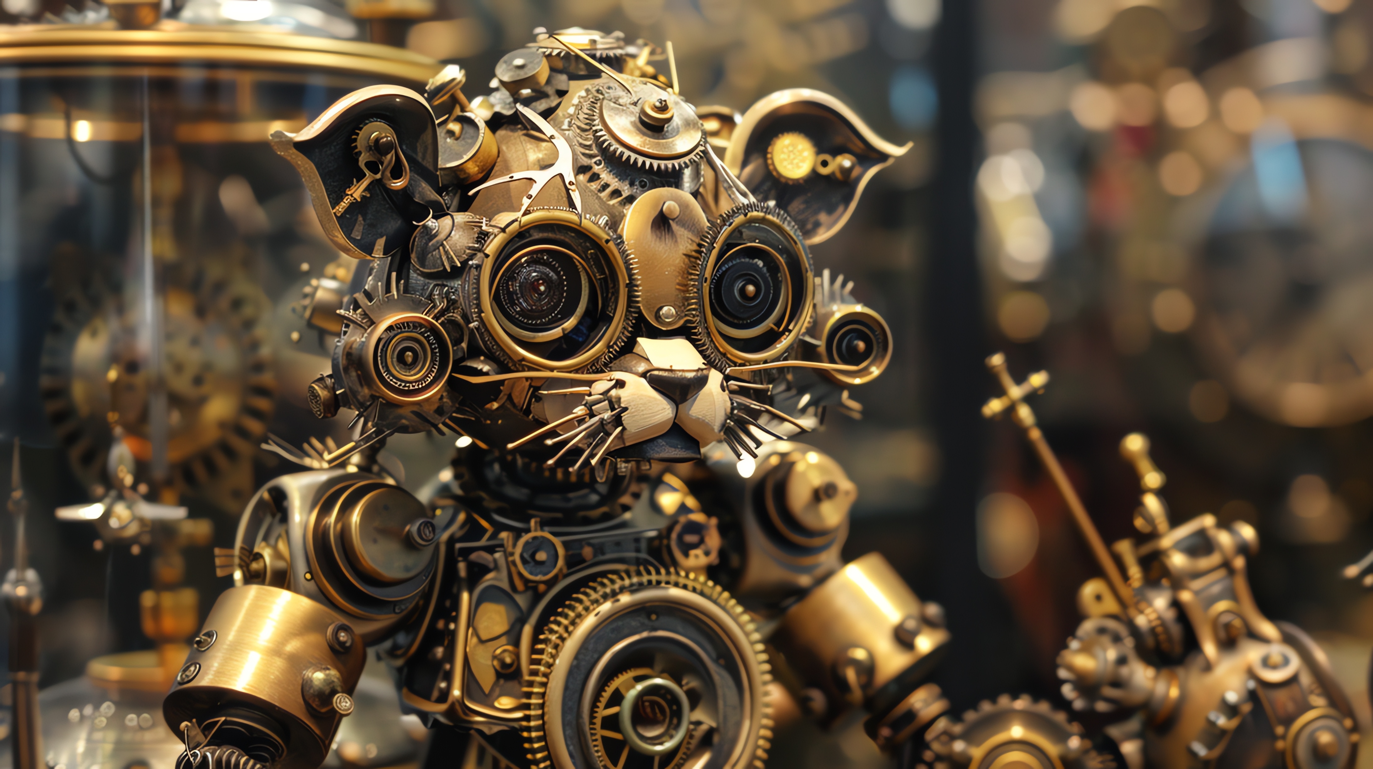 Clockwork cat made of gears and cogs