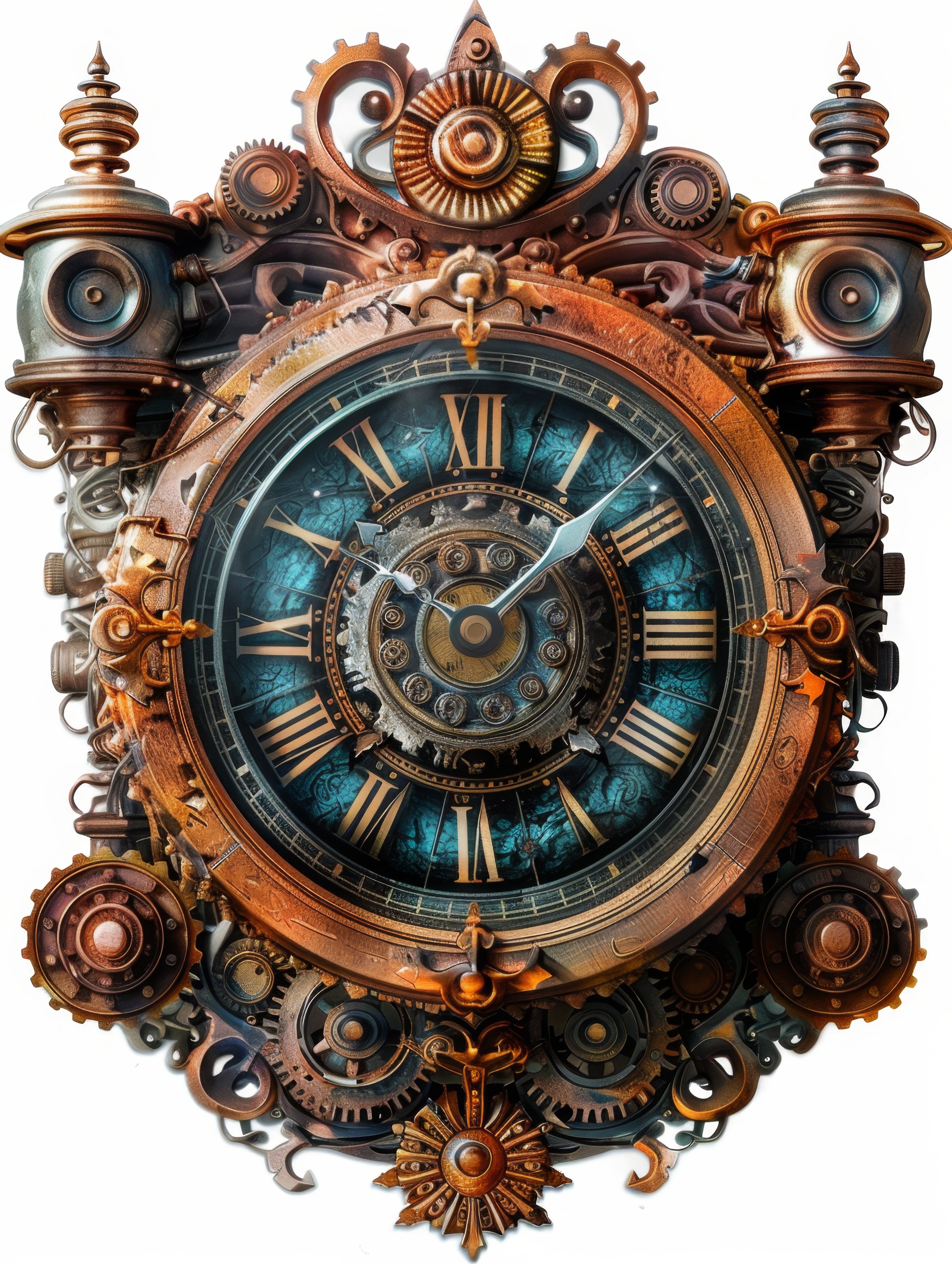 Steampunk temporal machine with theatrical lighting