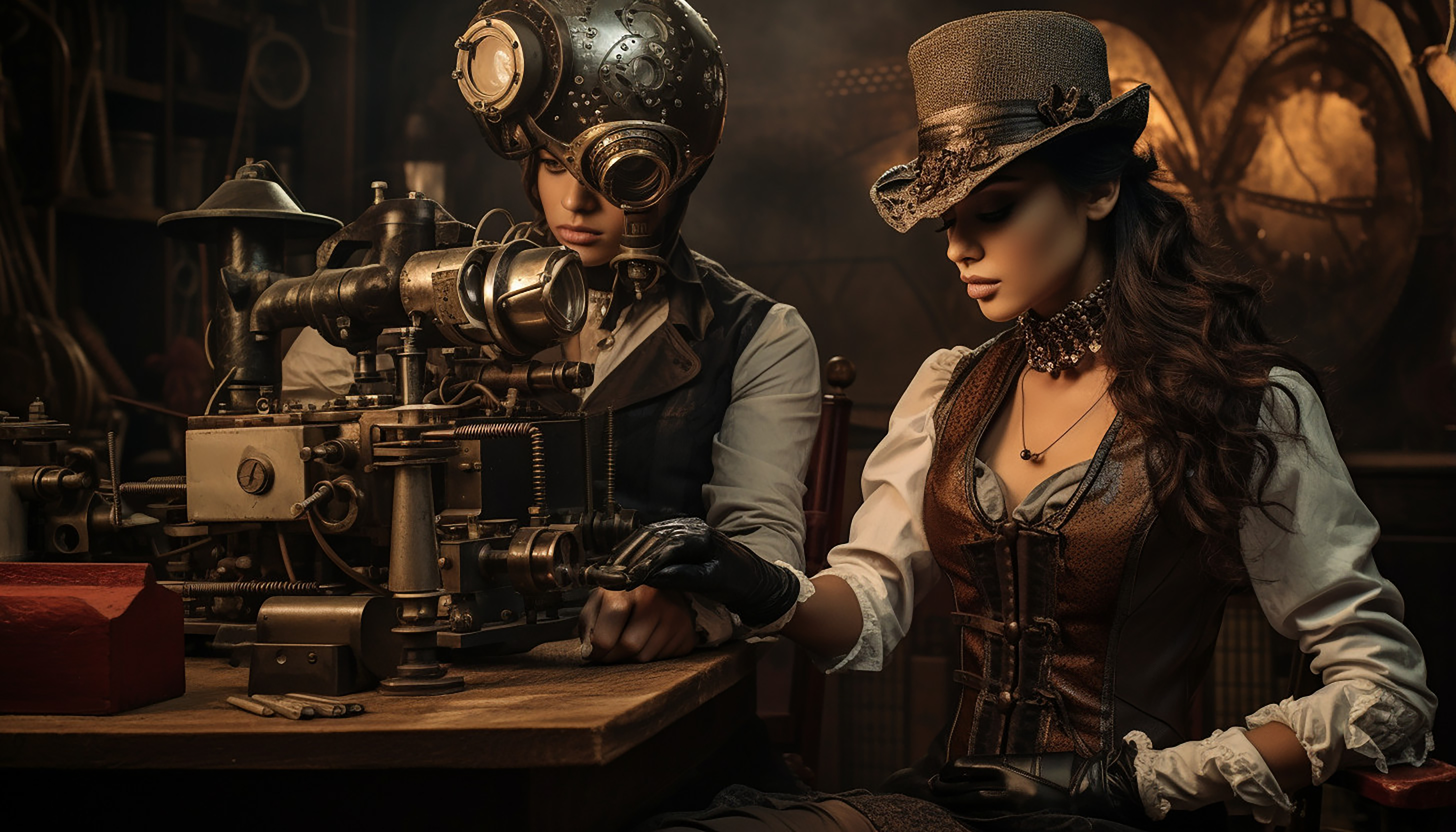 People in steampunk-inspired outfits