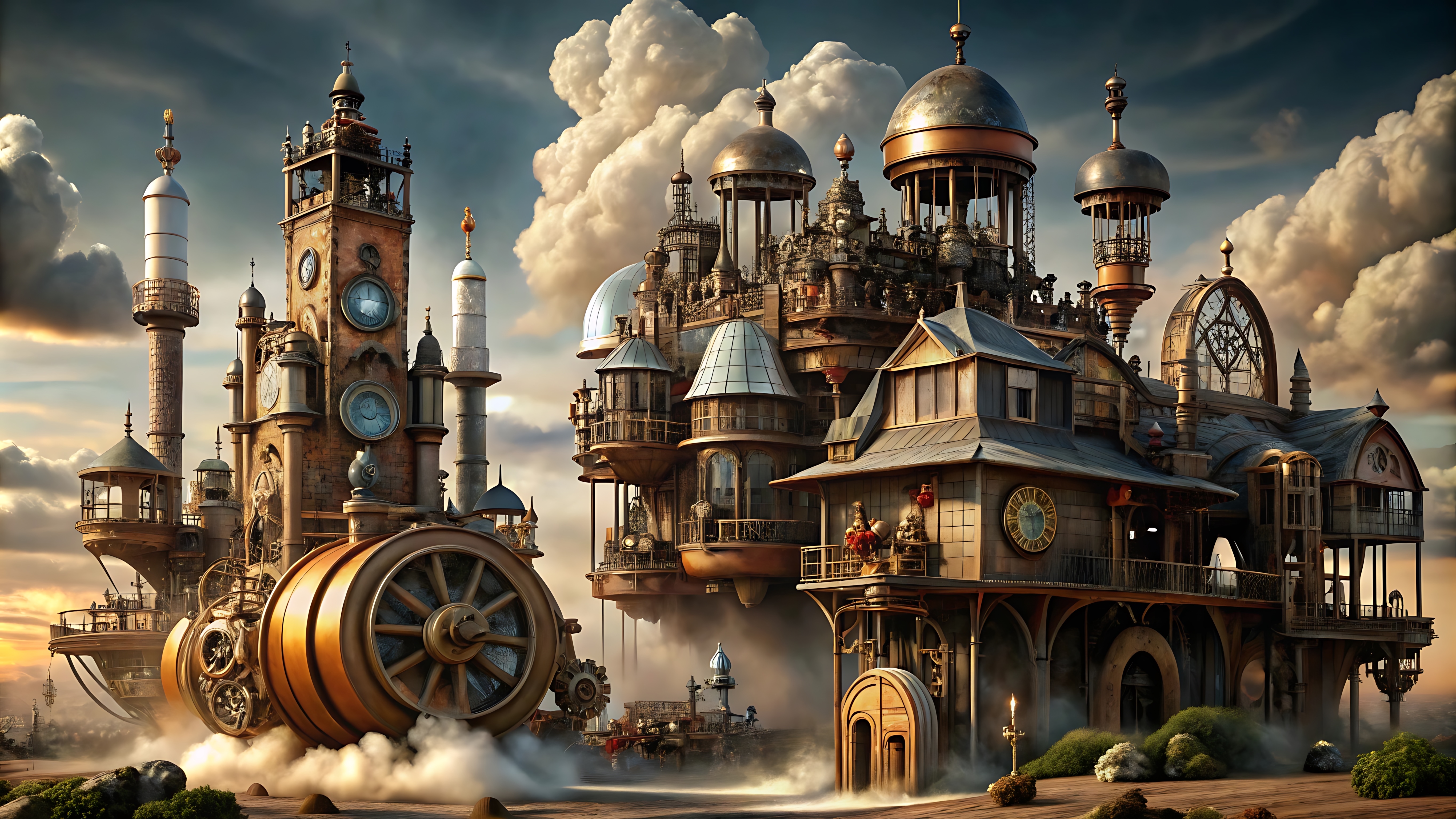 Steampunk Victorian world illustration